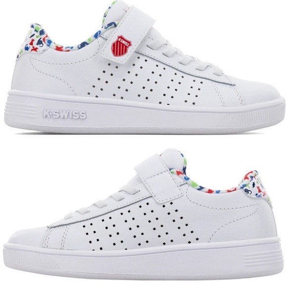 New in Box K-Swiss LITTLE KIDS COURT CASPER VLC WHITE/DINO Sz 12 - Picture 2 of 12